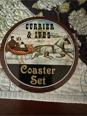 Currier & Ives Coaster Set - Vintage Style Brown/Black